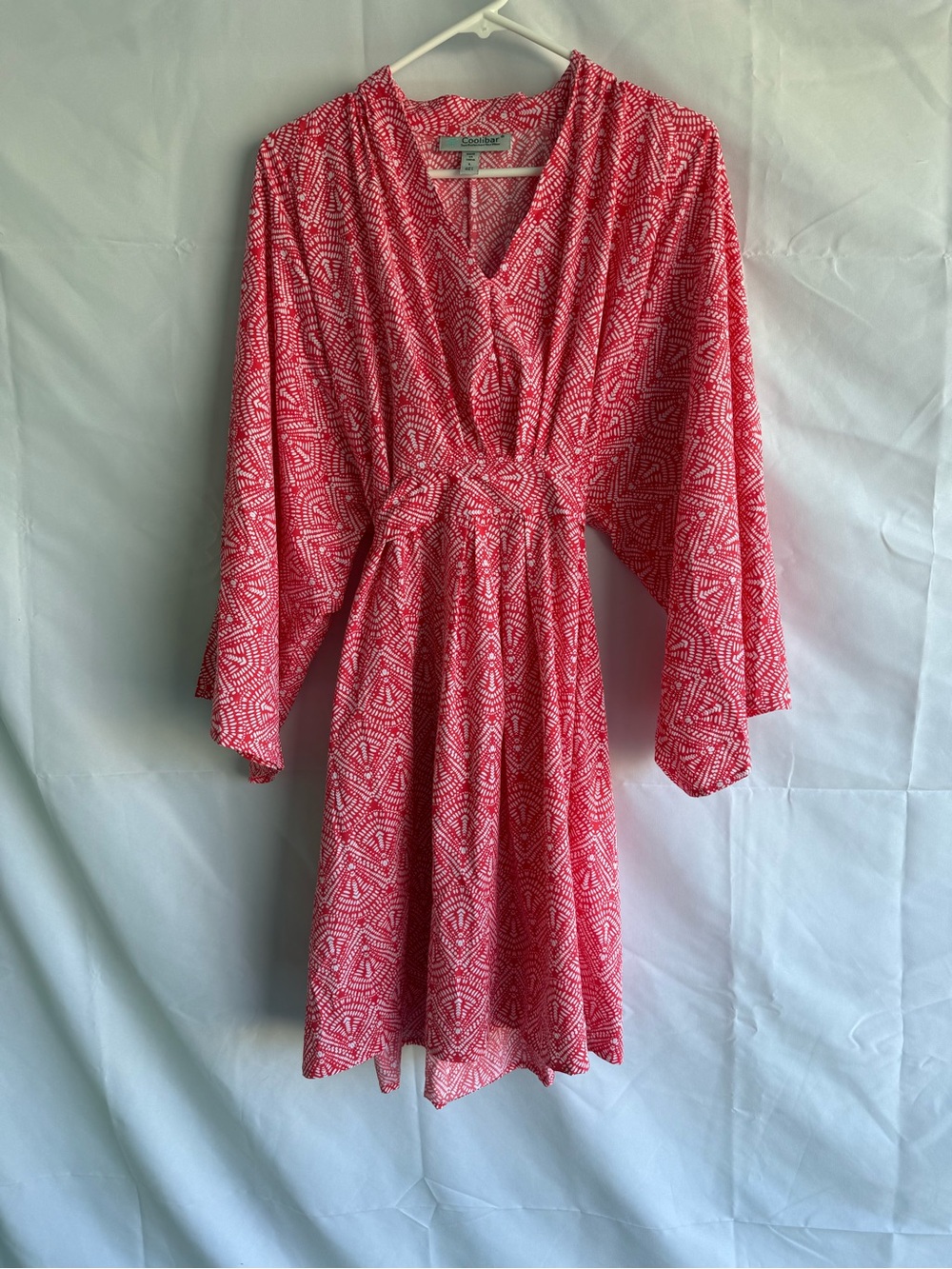 Coolibar UPF 50, Red and White dress, lightweight, size large, tie waist